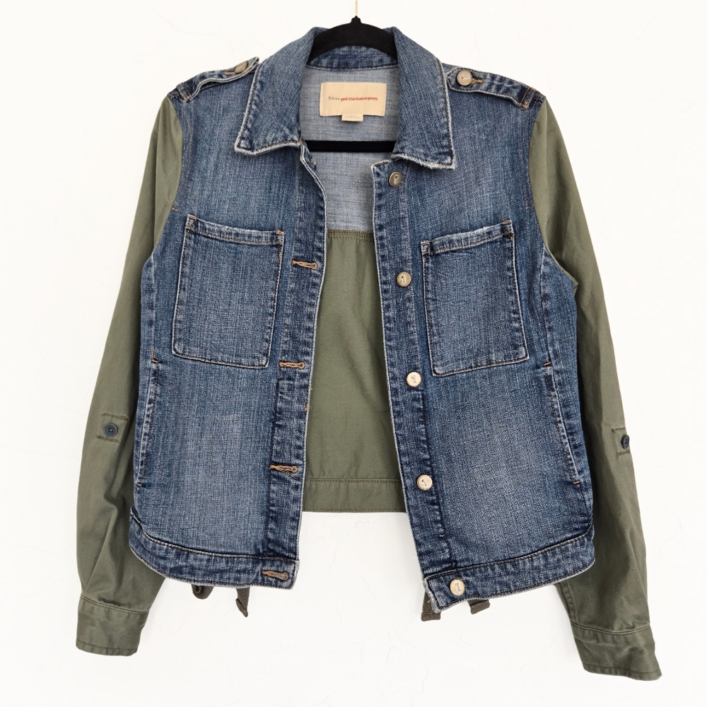 Anthro Pilcro Jean Denim Army Military Green Tied Jacket, S - Picture 2 of 10